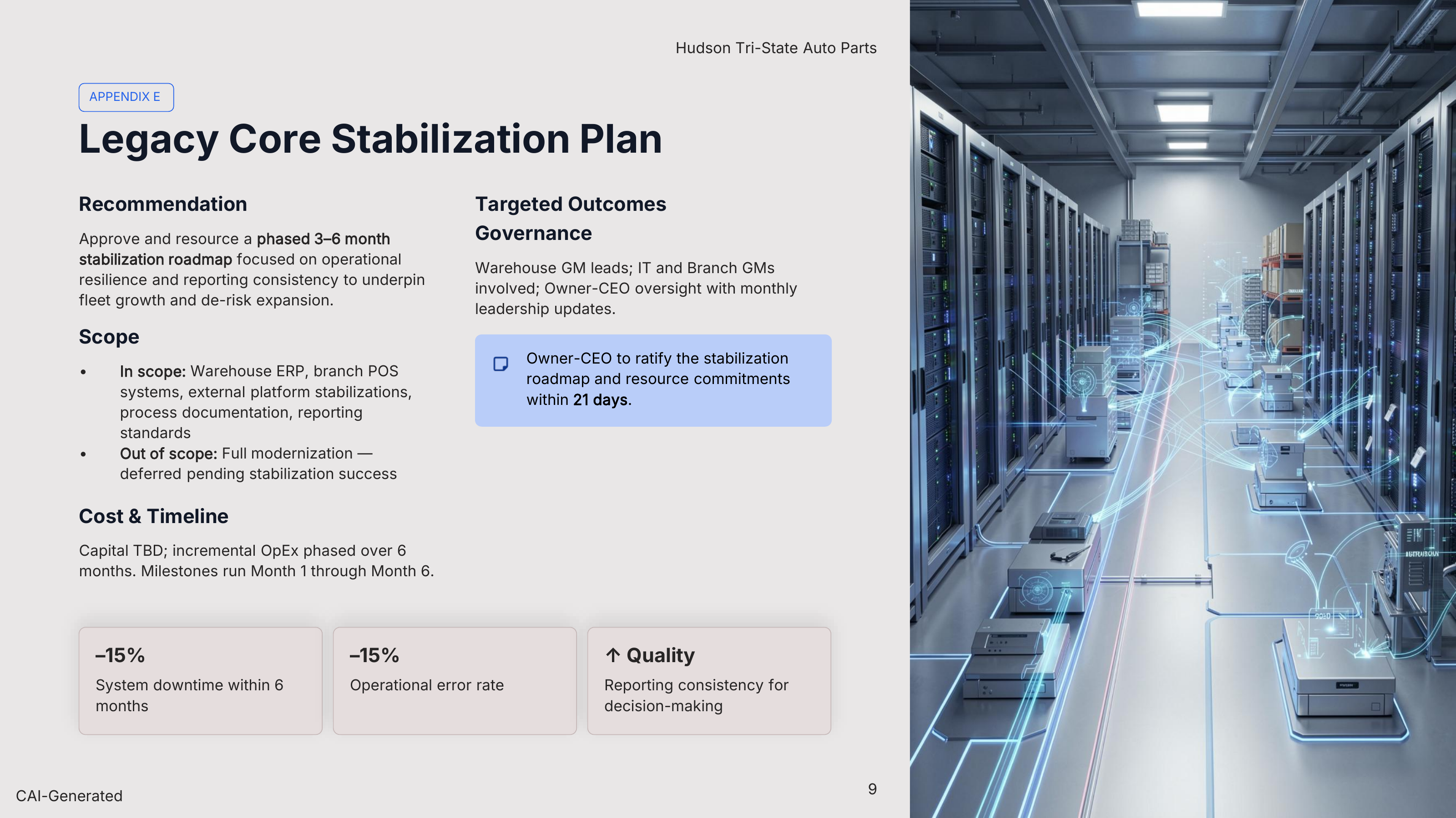 Hudson legacy core stabilization plan